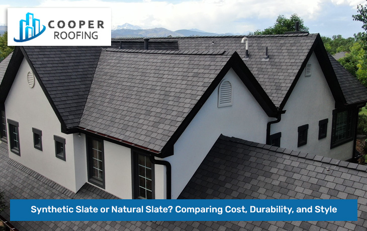 Synthetic slate roof tiles on a residential home